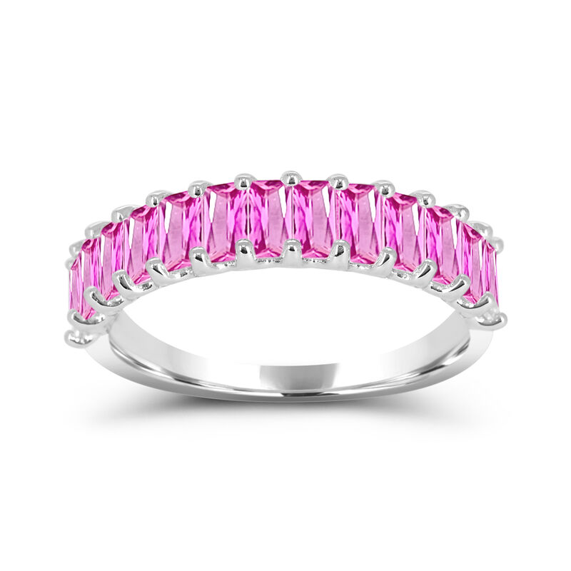 Baguette-Cut Created Light Pink Sapphire Band in Sterling Silver image number null